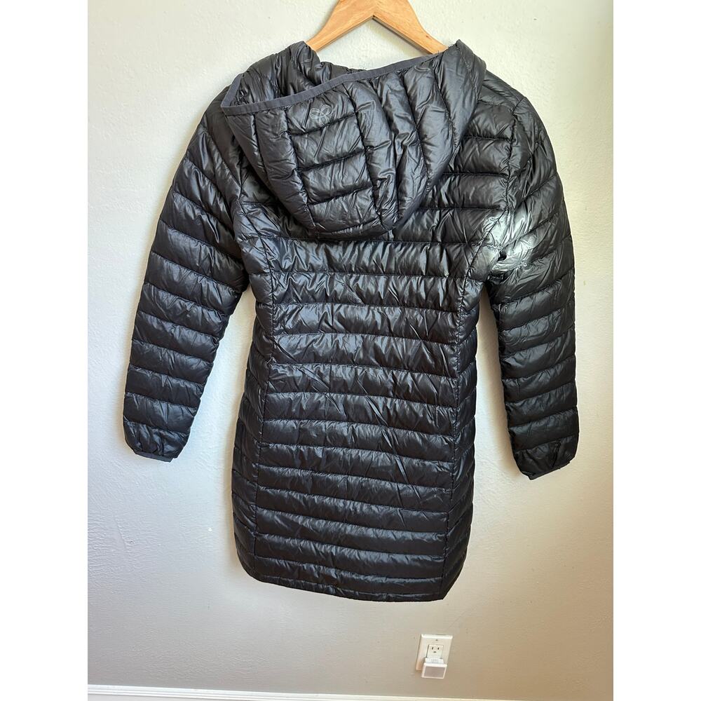 Aritzia TNA Bravura Jacket Womens XS Black Goose Down Long Puffer Hooded - Picture 2 of 5